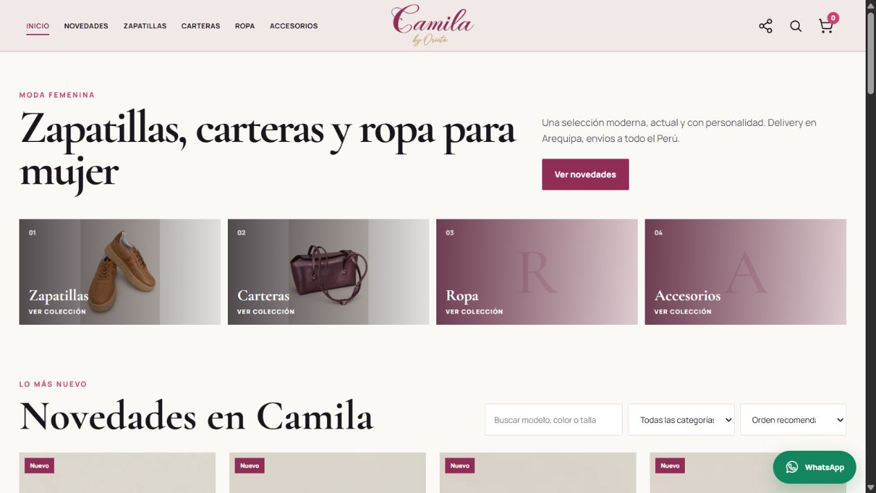 Captura del sitio público de Camila by Orieta